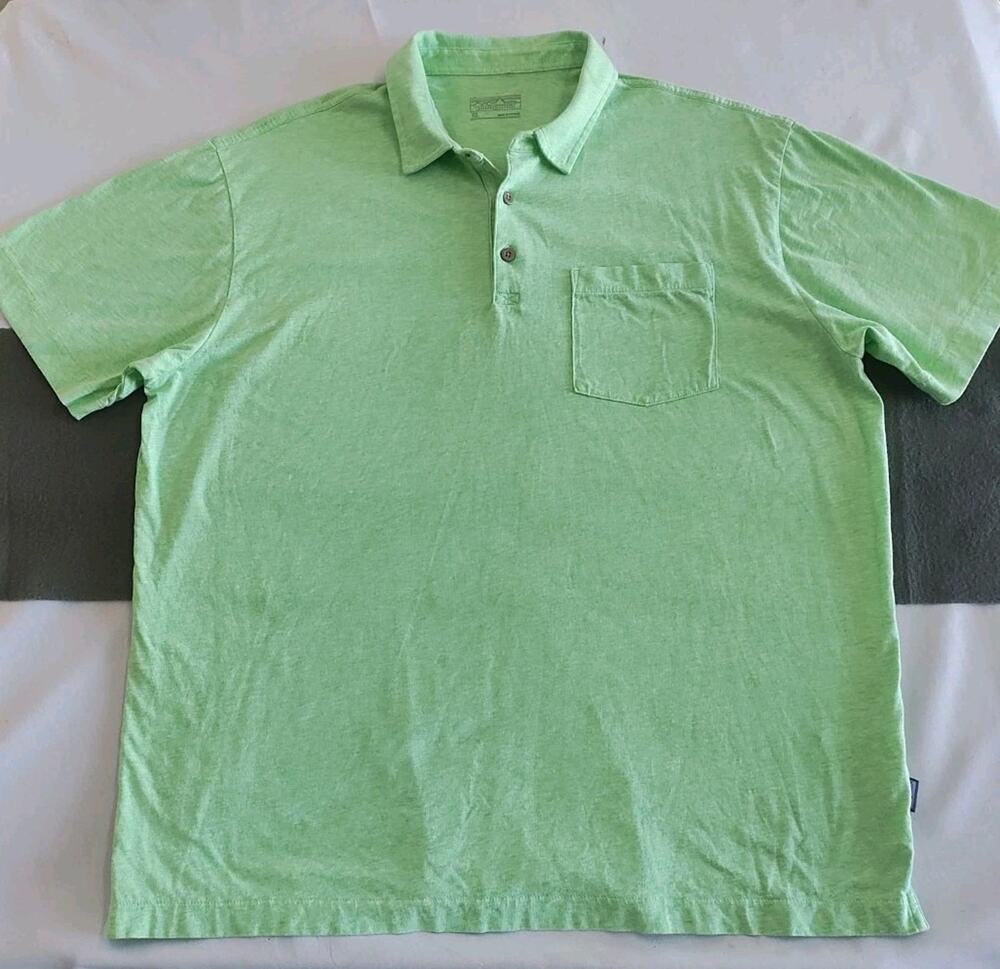 Patagonia Light Green Organic Cotton S/S Polo Shirt size XL Chest Pocket